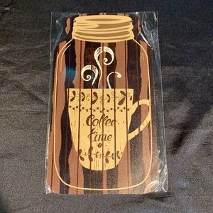 Wooden mason jar shaped sign; coffee time. Includes twine string for hanging.